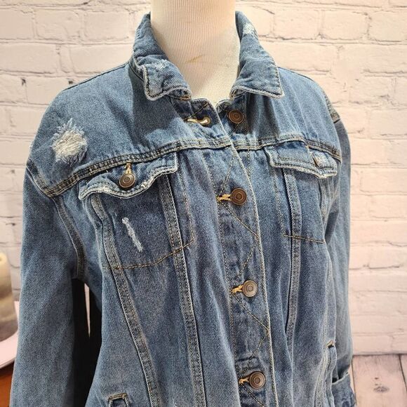 UNBRANDED Long Sleeve Distressed Jean Denim Jacket - Picture 12 of 12